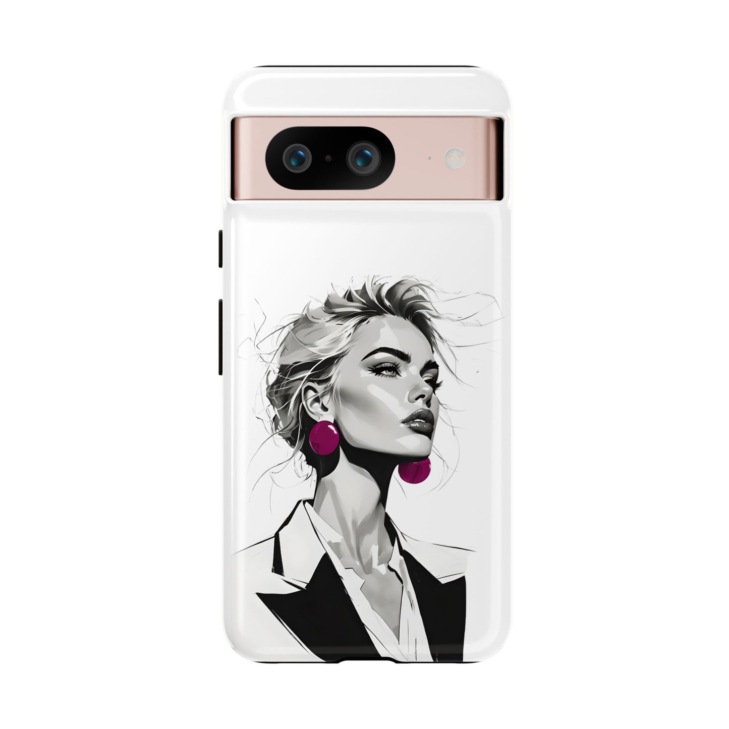 Phone Case — Chic Portrait with Pink Earrings (Stylish Protective Tough Case)