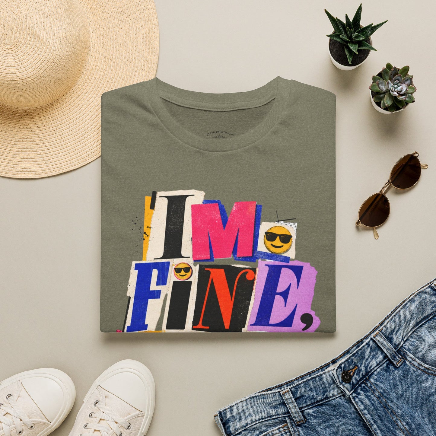 T-Shirt — "I'M FINE, THANK YOU" Retro Collage Graphic Tee