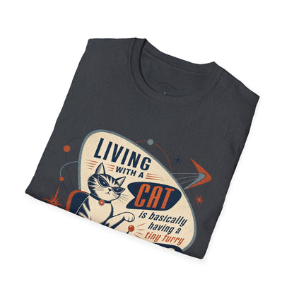 Cat T-Shirt — "Living with a Cat is Basically Having a Furry CEO" Retro Graphic