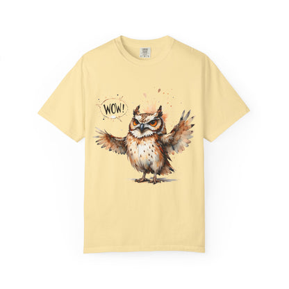 Owl Watercolor T-Shirt — Cute 'Wow!' Cartoon Owl Graphic Tee