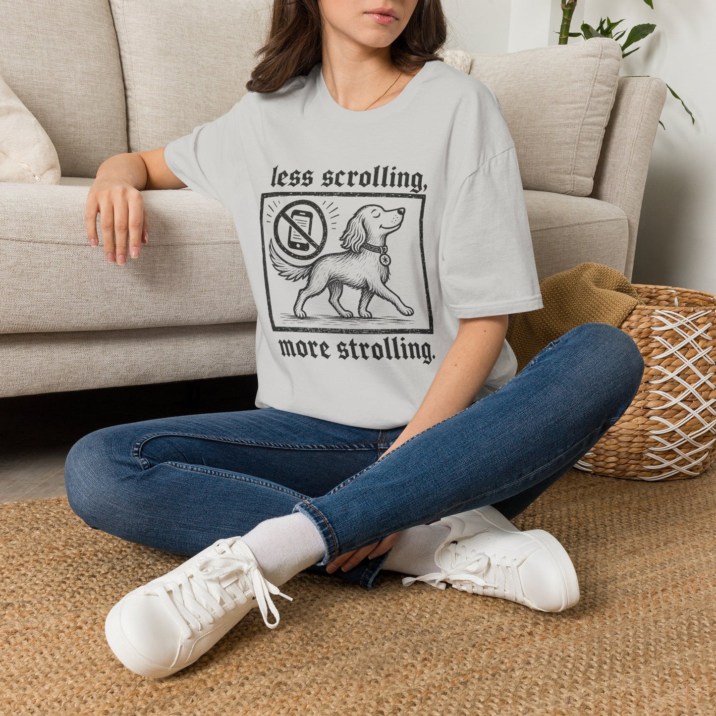 T-Shirt — "Less Scrolling, More Strolling" Dog Graphic Tee