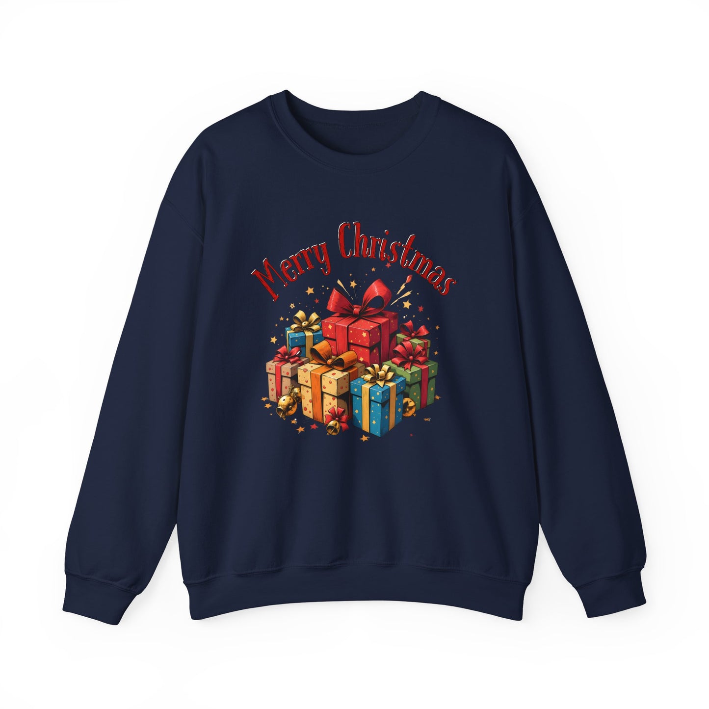 Christmas Crewneck Sweatshirt — "Merry Christmas" with Festive Gift Pile