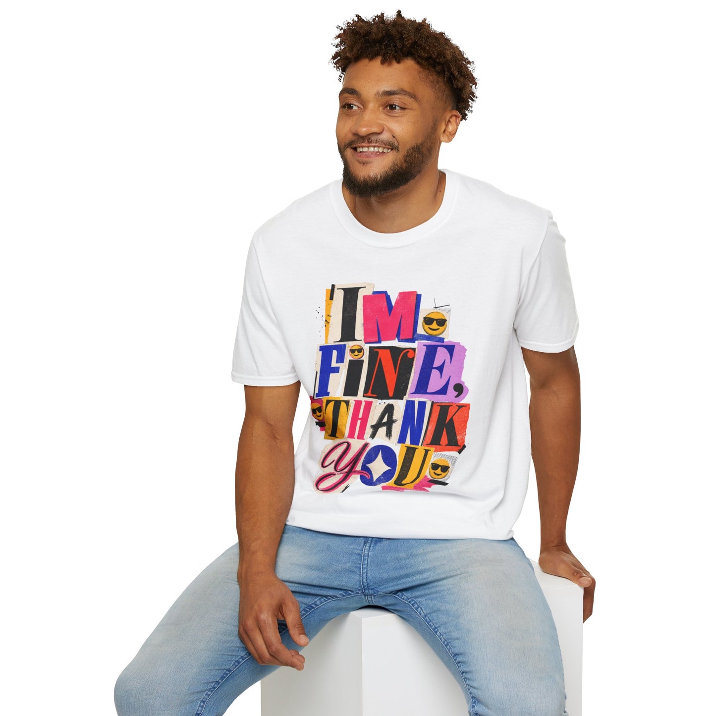 T-Shirt — "I'M FINE, THANK YOU" Retro Collage Graphic Tee