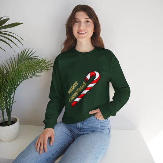 Christmas Candy Cane Crewneck Sweatshirt — "Merry Christmas" Holiday Sweater