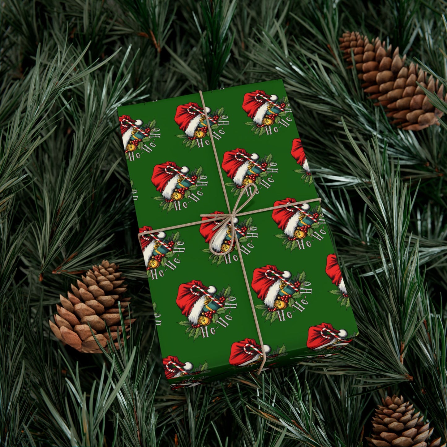 Christmas Santa Wreath Gift Wrap Paper — Festive Green Holiday Wrapping Sheets