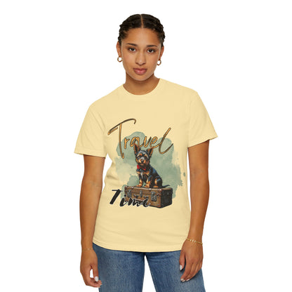 Travel Time Unisex Garment-Dyed T-Shirt with Dog Design