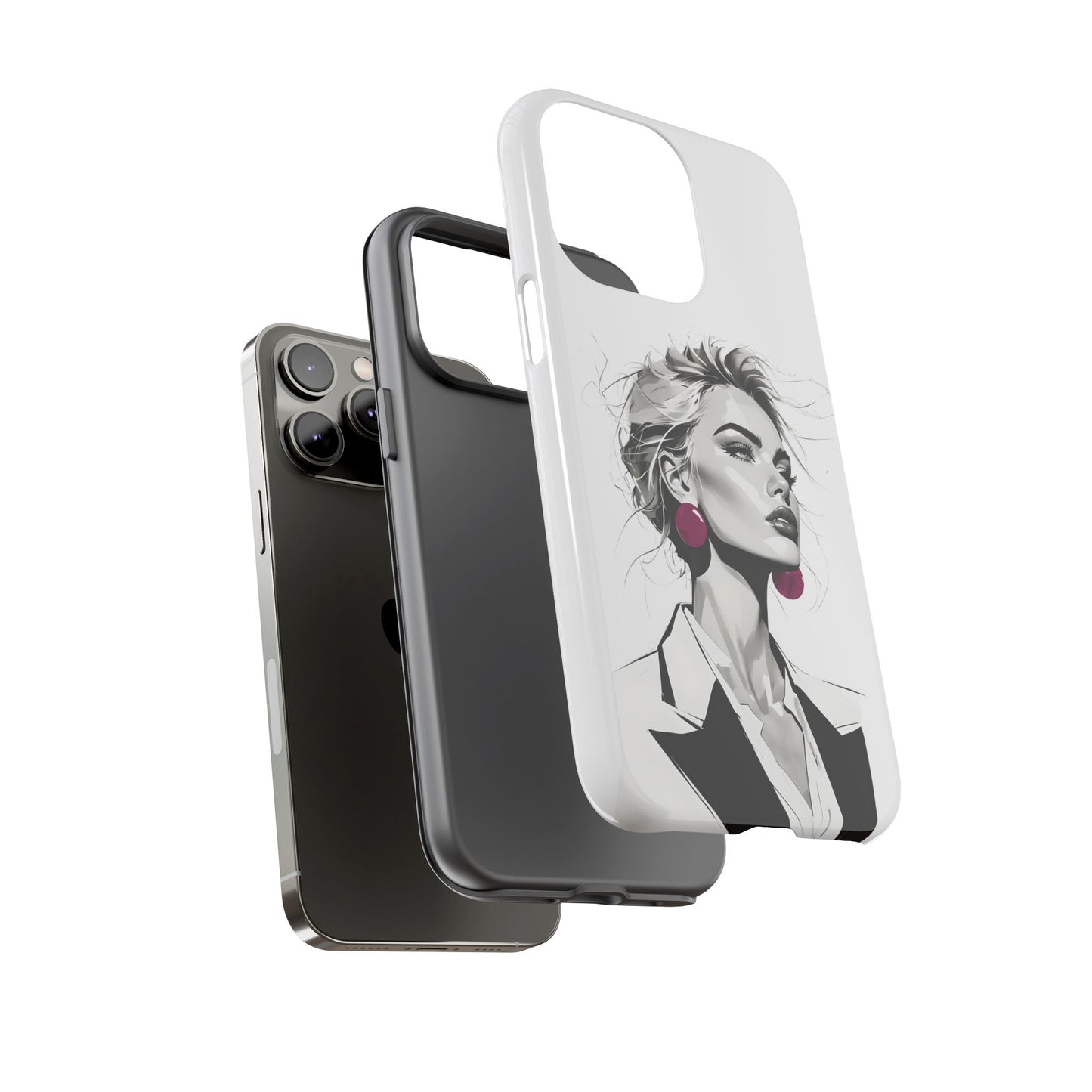 Phone Case — Chic Portrait with Pink Earrings (Stylish Protective Tough Case)