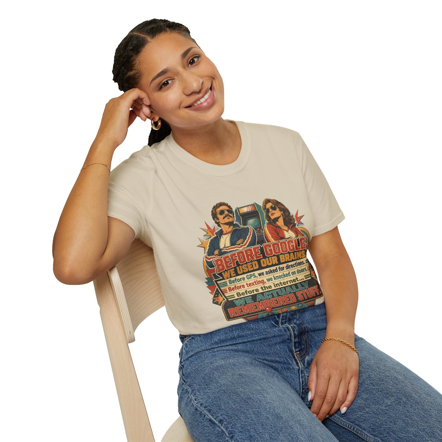 Before Google T-Shirt — Retro Vintage "We Used Our Brains" Graphic Tee