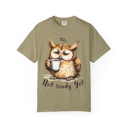 Not Ready Yet Owl T-Shirt — Cute Sleepy Owl Coffee Tee