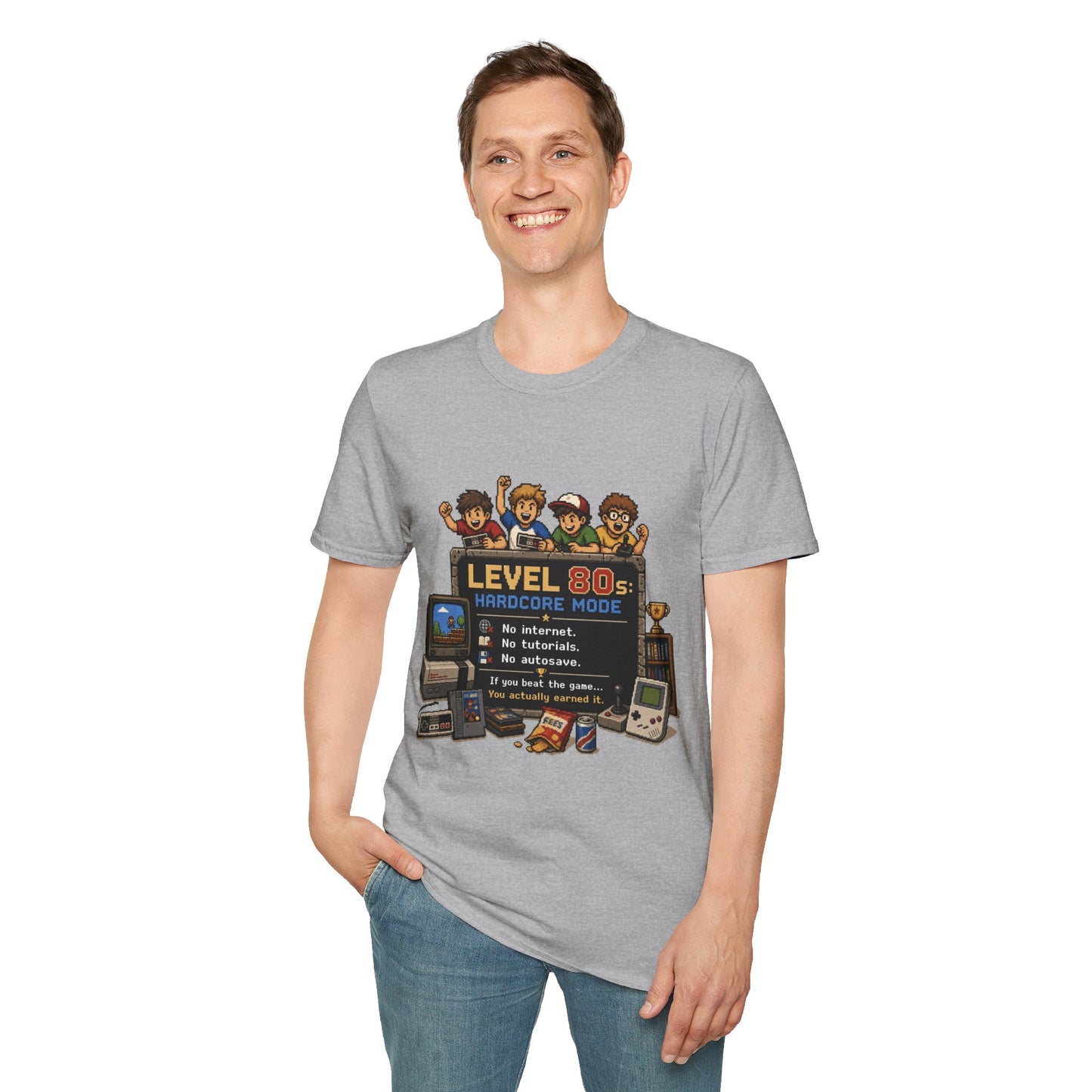 80s Level Up T-Shirt — 'Level 80s: Hardcore Mode' Retro Gaming Tee