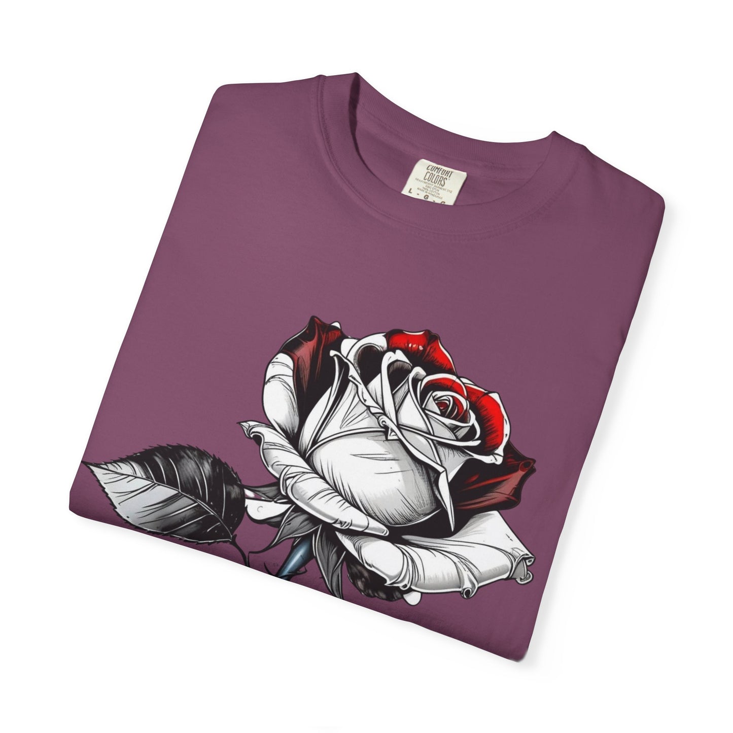 Rose Sketch T-Shirt — Black & Red Botanical Graphic Tee