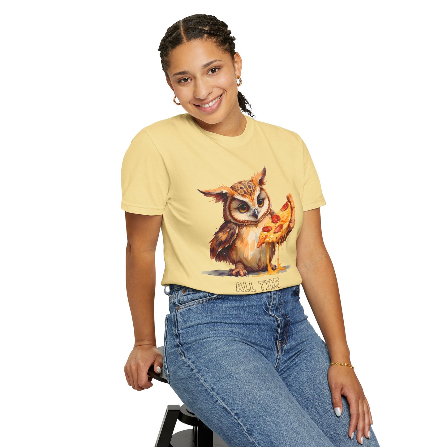 Pizza Time Owl T-Shirt — Cute Owl Eating Pizza Graphic Tee