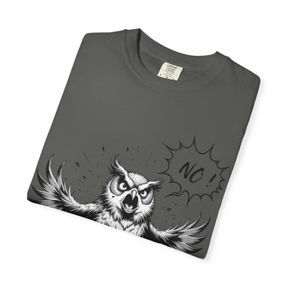 Owl Saying “No” Graphic T-Shirt — Bold Monochrome Illustration
