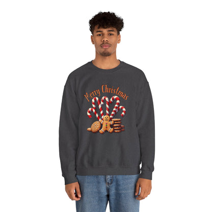 Christmas Candy Canes Crewneck Sweatshirt — "Merry Christmas" Gingerbread Holiday Sweater