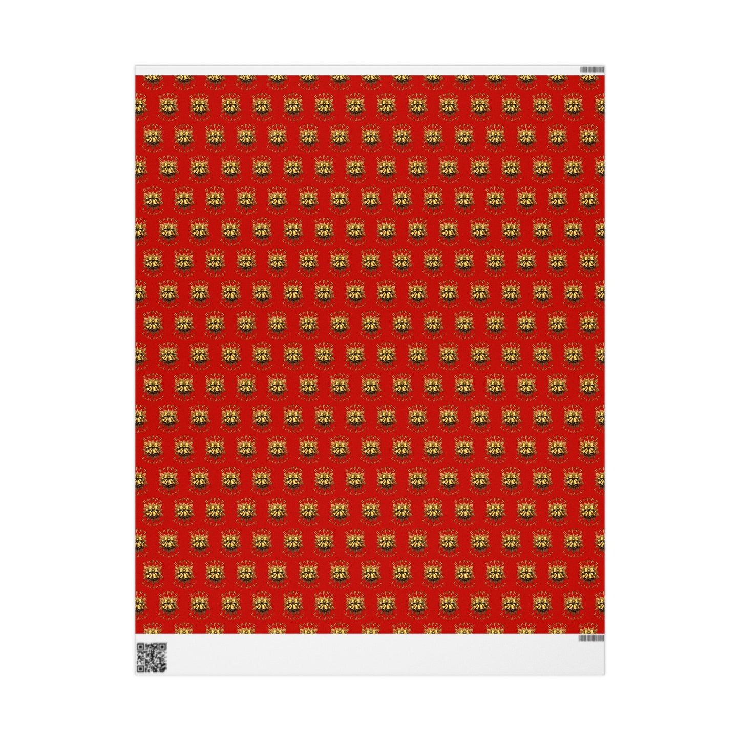 Christmas Wrapping Paper – Red with Gold Pinecone Pattern