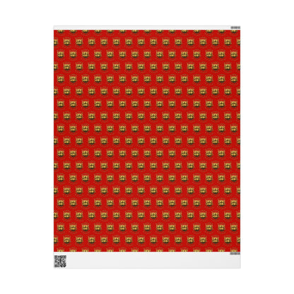 Christmas Wrapping Paper – Red with Gold Pinecone Pattern