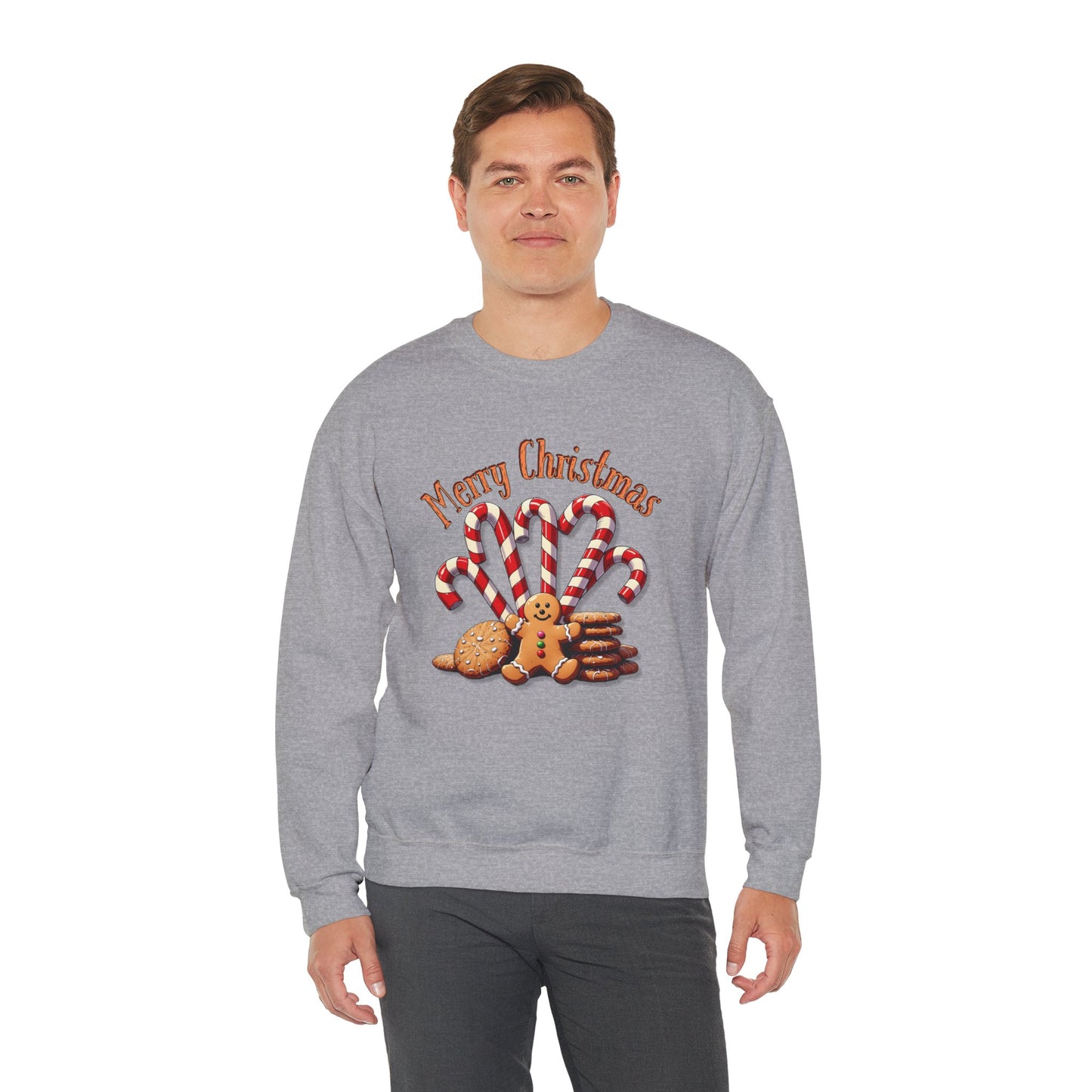 Christmas Candy Canes Crewneck Sweatshirt — "Merry Christmas" Gingerbread Holiday Sweater