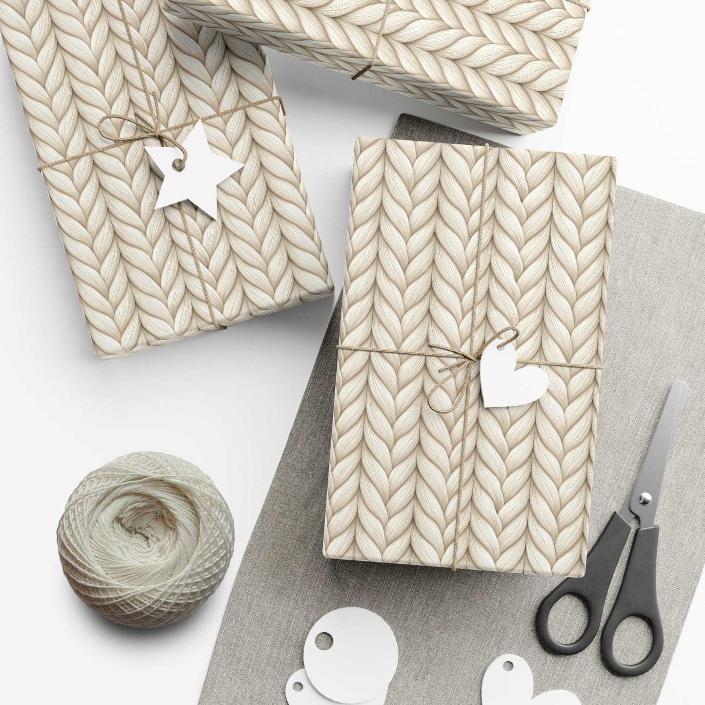 Knit Stitch Beige Gift Wrap Paper – Cozy Neutral Holiday Wrapping