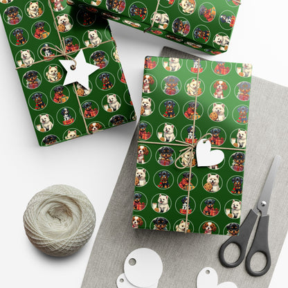 Christmas Dog Pattern Gift Wrap Paper – Green Holiday Puppy Wrapping Sheets