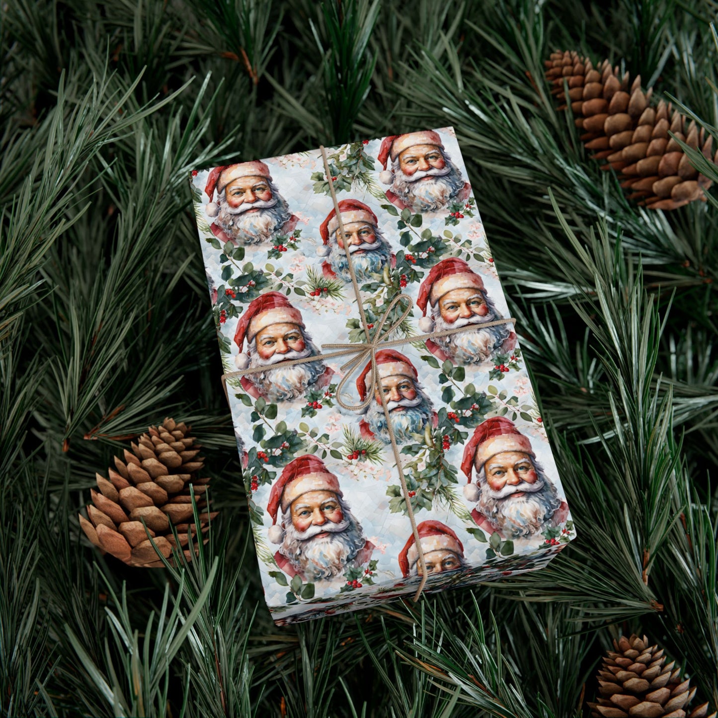 Santa Claus Pattern Gift Wrap Paper — Vintage Christmas Wrapping Sheets