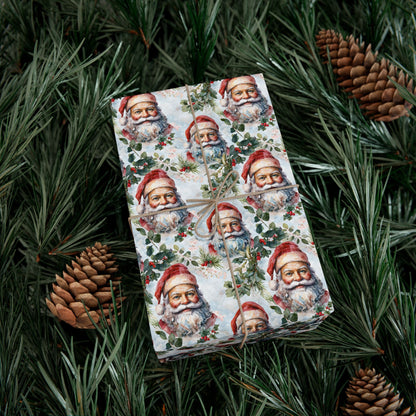 Santa Claus Pattern Gift Wrap Paper — Vintage Christmas Wrapping Sheets