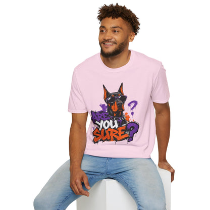Doberman Graffiti T-Shirt — "You Sure?" Street Art Dog Tee