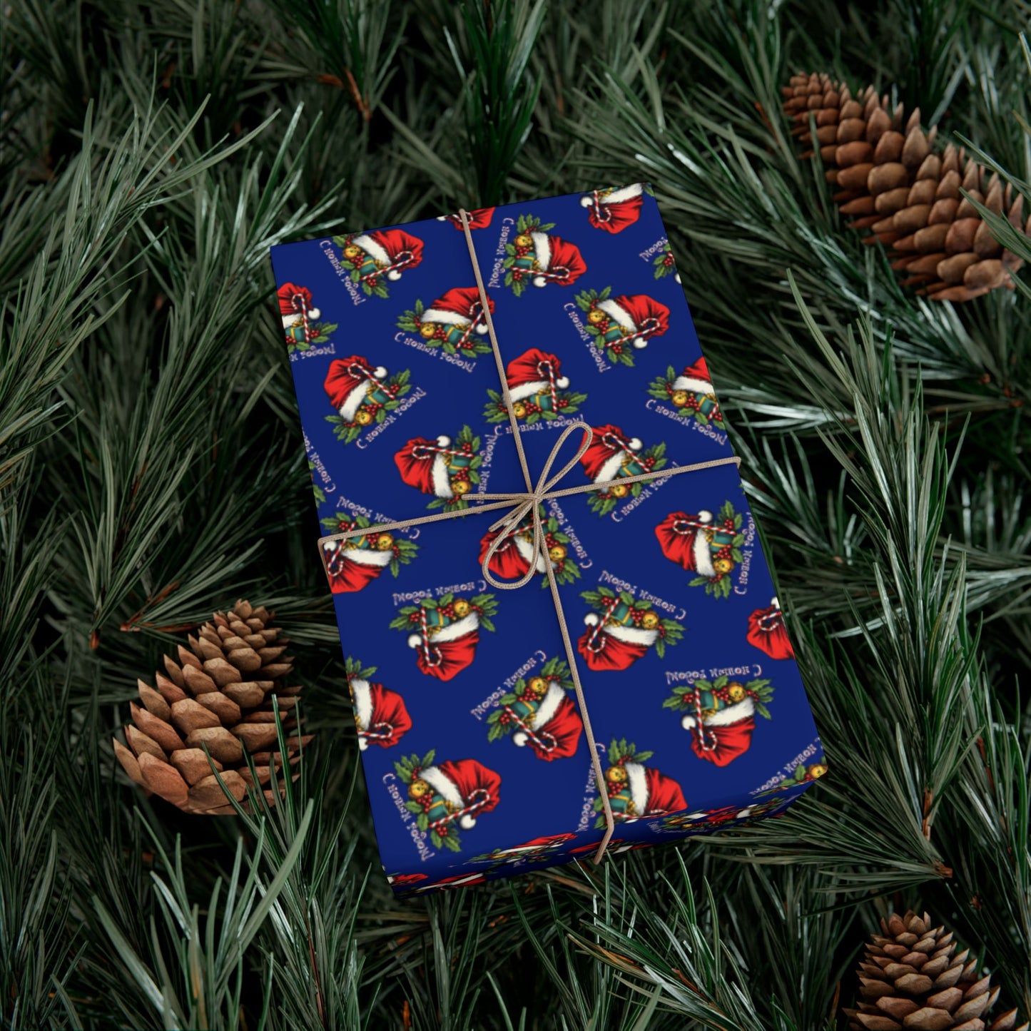 Christmas Gift Wrap Paper — Santa Sleigh & Presents Pattern