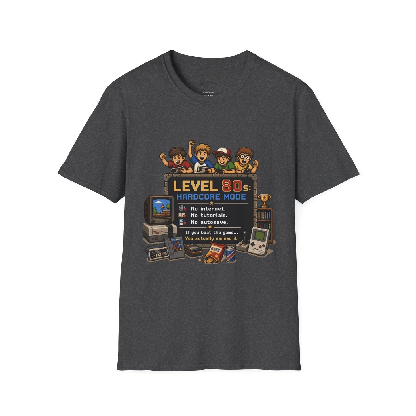 80s Level Up T-Shirt — 'Level 80s: Hardcore Mode' Retro Gaming Tee