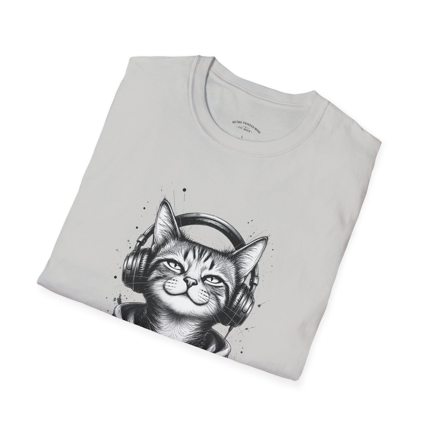 T-Shirt — Cat with Headphones "Mentally: Somewhere Else" – Cute Relaxed Graphic Tee for Cat Lovers