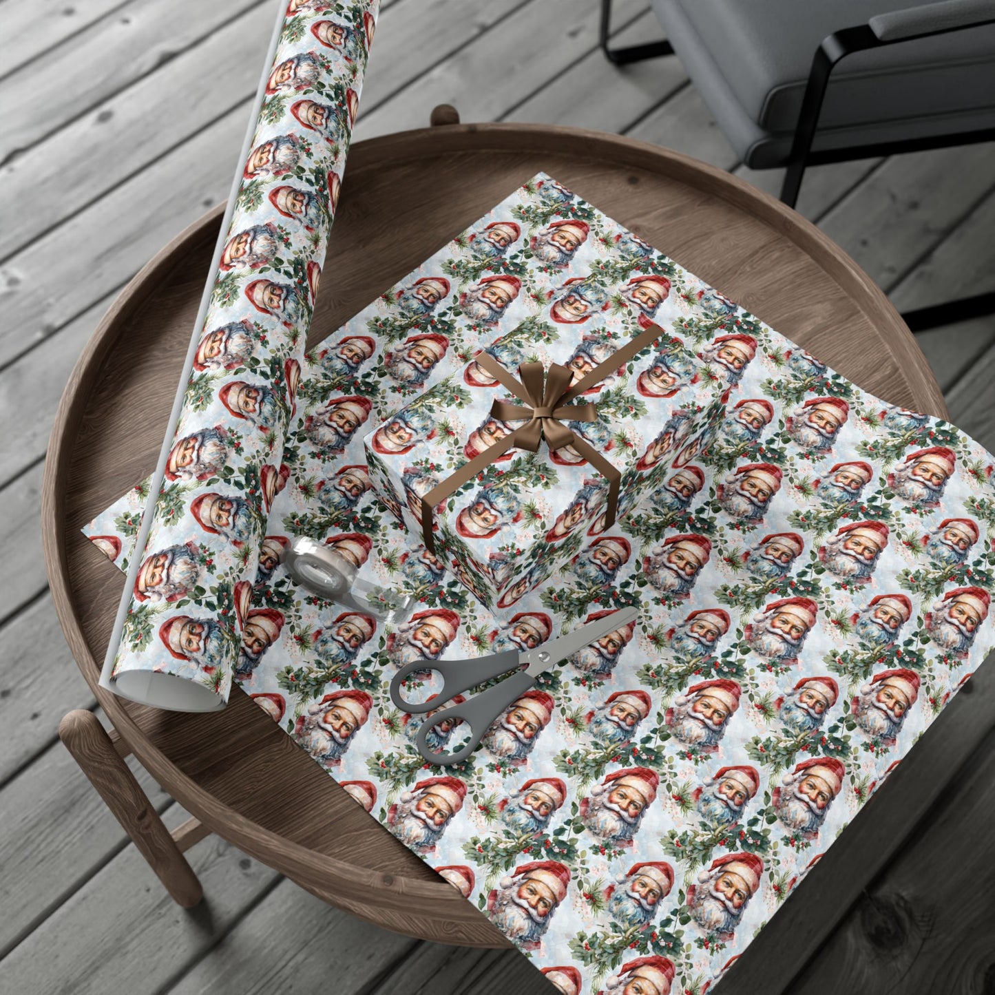 Santa Claus Pattern Gift Wrap Paper — Vintage Christmas Wrapping Sheets