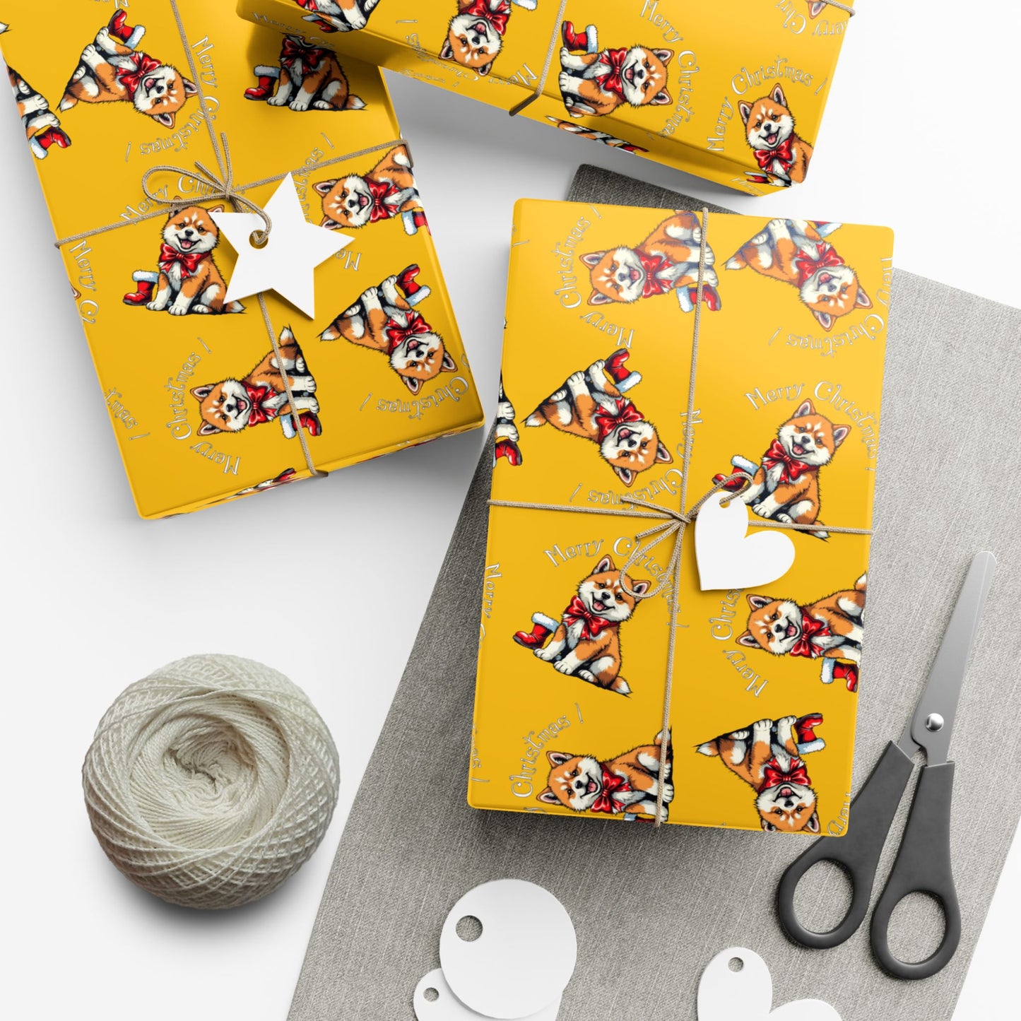 Dog Elf Pattern Gift Wrap Paper — Festive Shiba Inu Wrapping Sheets