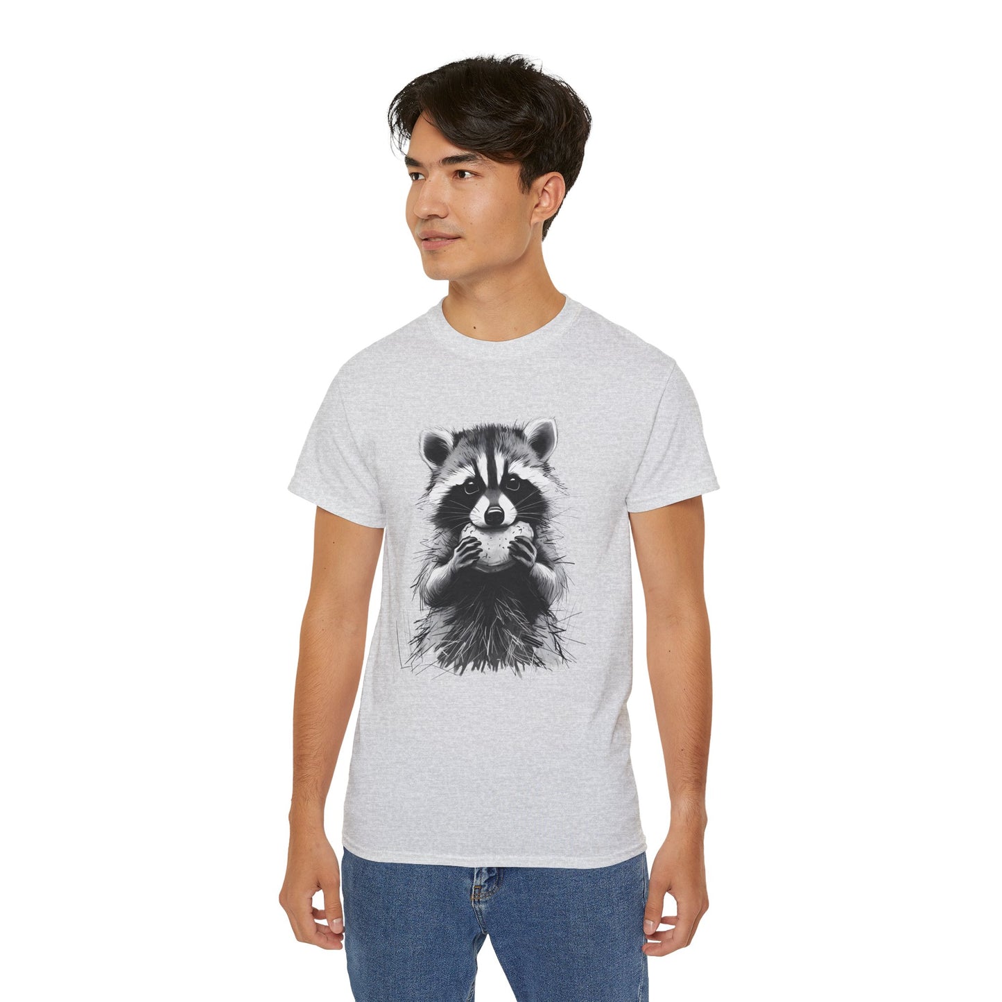 Raccoon Sketch Tee — Cute Black & White Wildlife Graphic T-Shirt