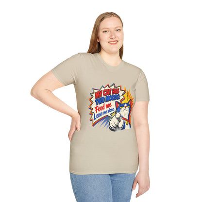 Cat T-Shirt — "My Cat Has Two Moods: Feed Me, Leave Me Alone" Funny Retro Comic Tee