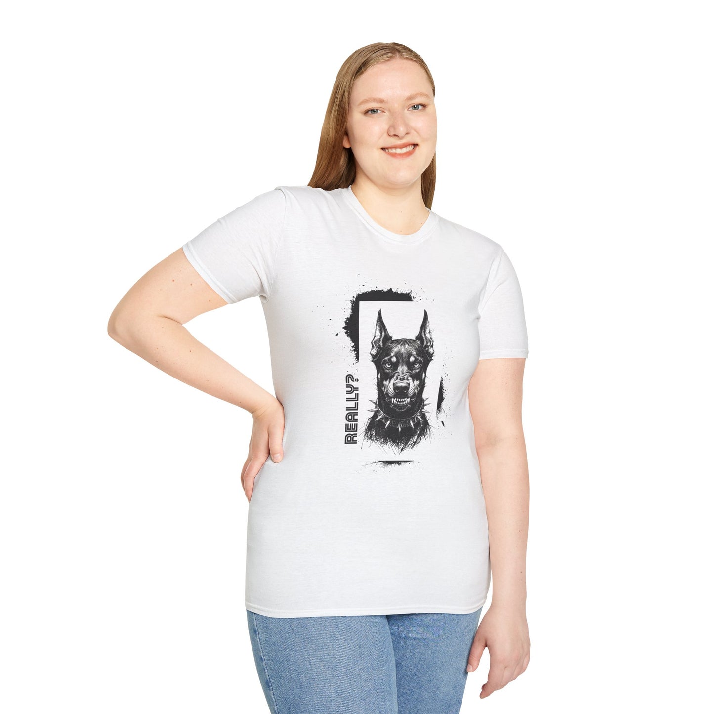 Doberman Portrait T‑Shirt — Bold Black Ink Dog Graphic