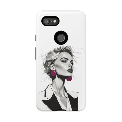 Phone Case — Chic Portrait with Pink Earrings (Stylish Protective Tough Case)