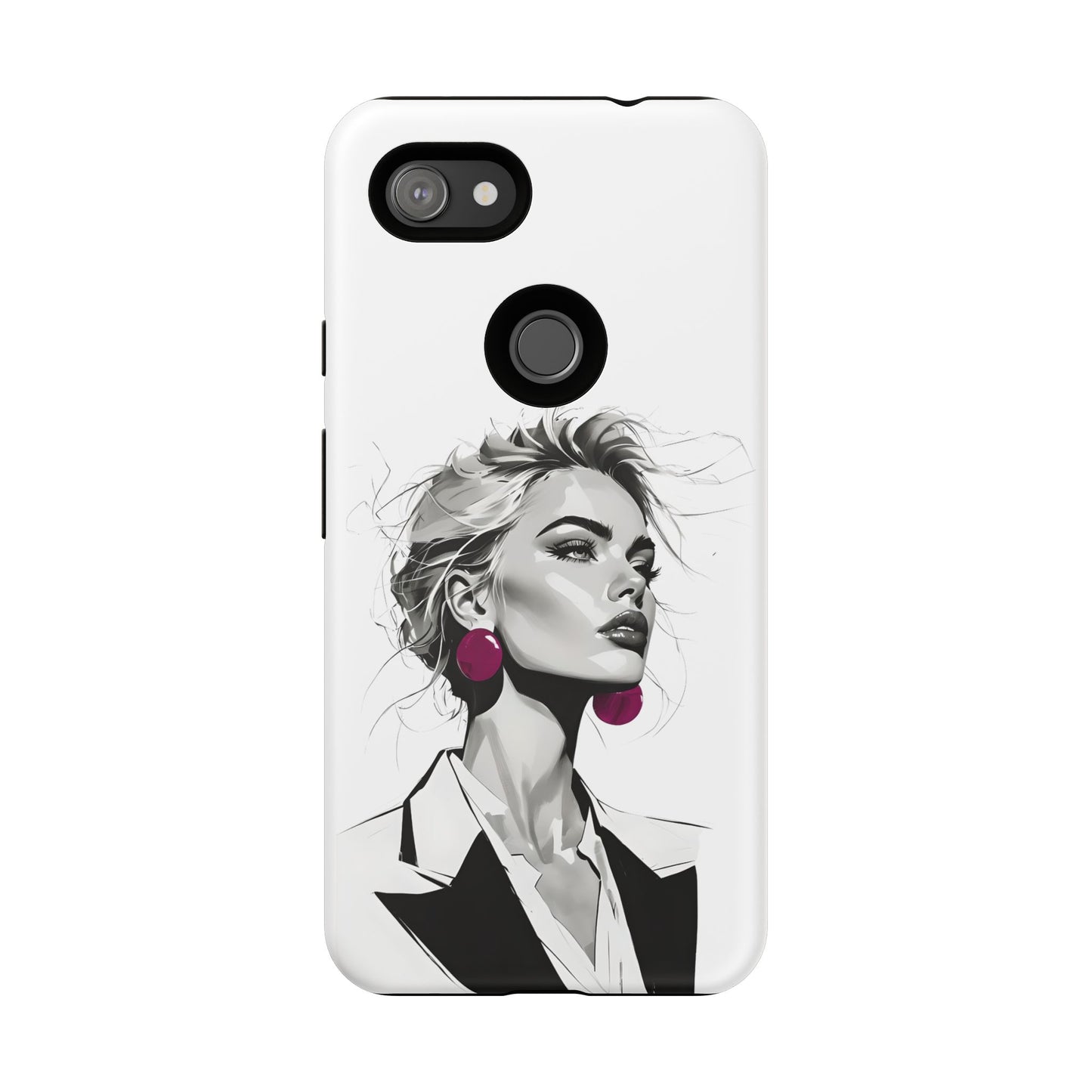 Phone Case — Chic Portrait with Pink Earrings (Stylish Protective Tough Case)