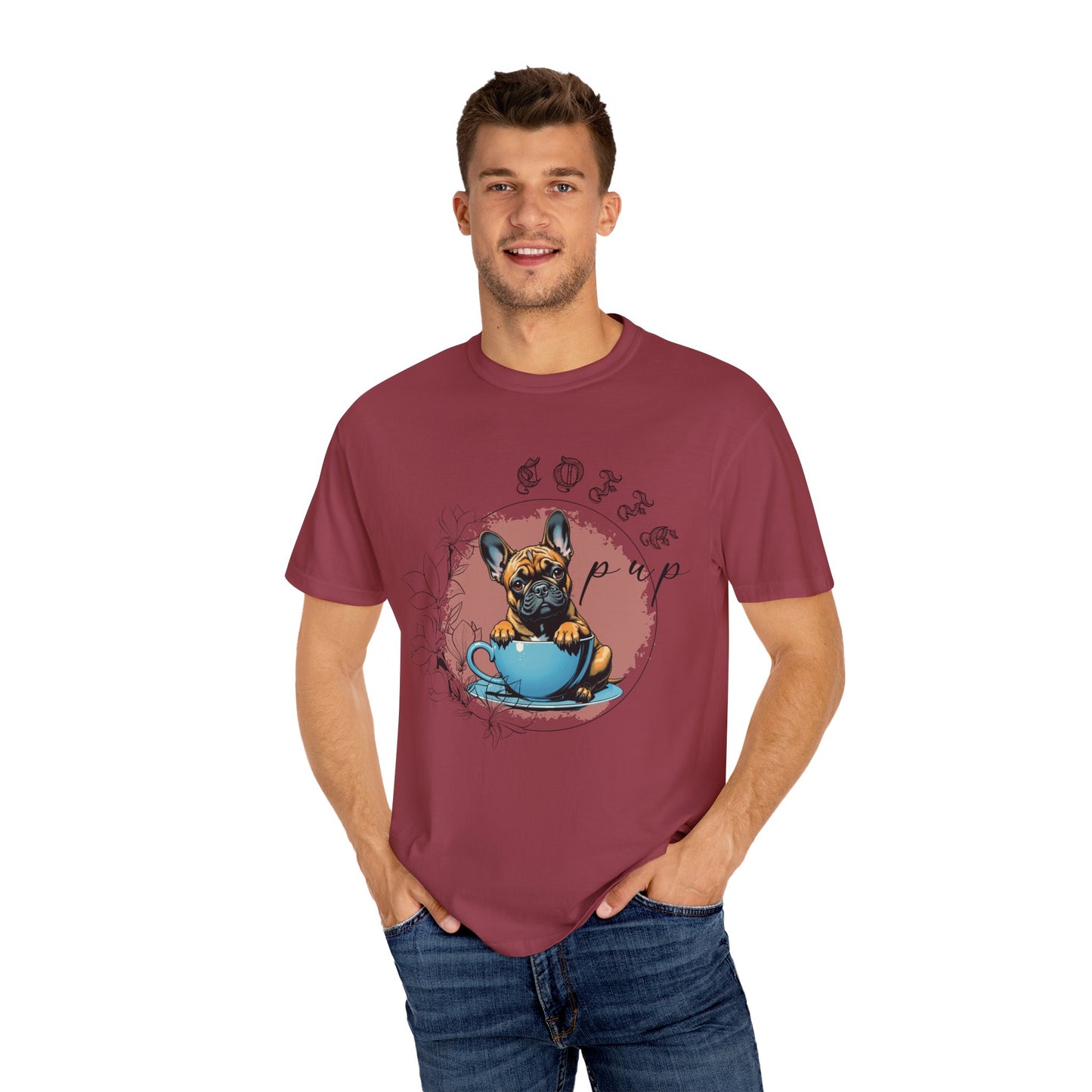 Cute French Bulldog Coffee T-Shirt - Unisex Garment-Dyed Tee