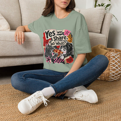 T-Shirt — "Yes We Share, So What?" Retro Collage Graphic Tee