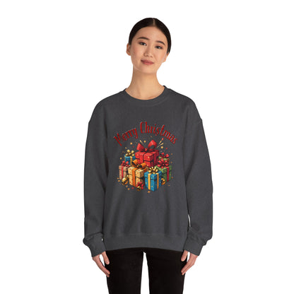 Christmas Crewneck Sweatshirt — "Merry Christmas" with Festive Gift Pile