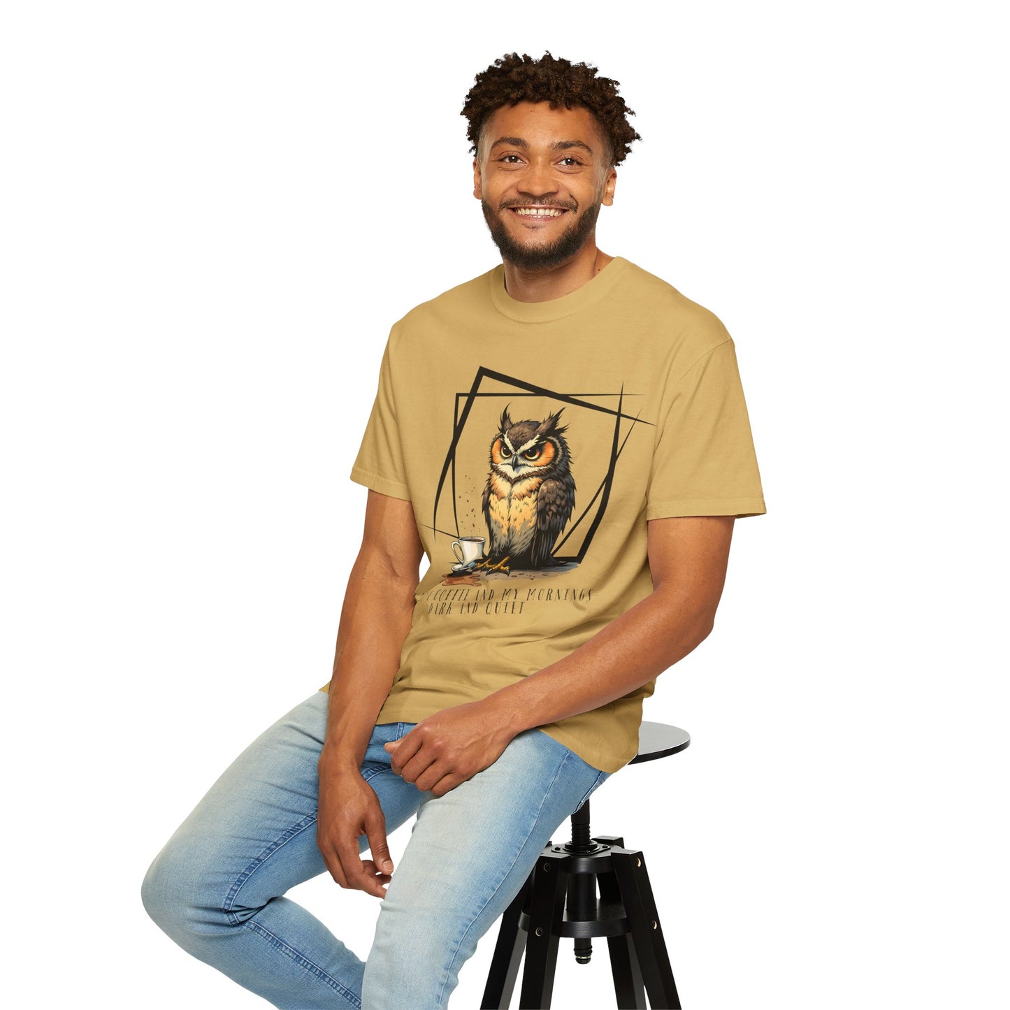 Owl & Coffee Graphic T-Shirt — 'A Day to Coffee and Contemplate'