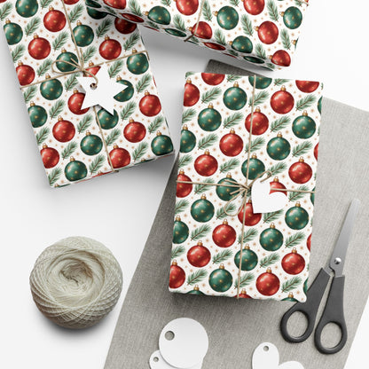 Christmas Ornament Gift Wrap Paper - Red & Green Bauble Wrapping Paper