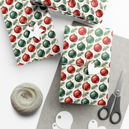 Christmas Ornament Gift Wrap Paper - Red & Green Bauble Wrapping Paper