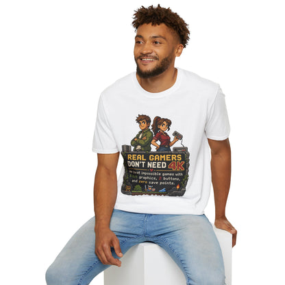 T-Shirt — Retro Pixel 'Real Gamers Don't Need 4K' Graphic Tee