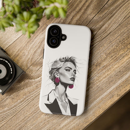 Phone Case — Chic Portrait with Pink Earrings (Stylish Protective Tough Case)