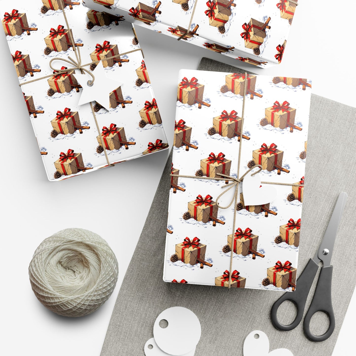 Wrapping Paper — Festive Gift Stack Pattern with Red Bows