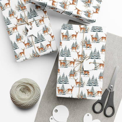 Winter Deer Gift Wrap Paper – Forest Reindeer Holiday Wrapping Sheet