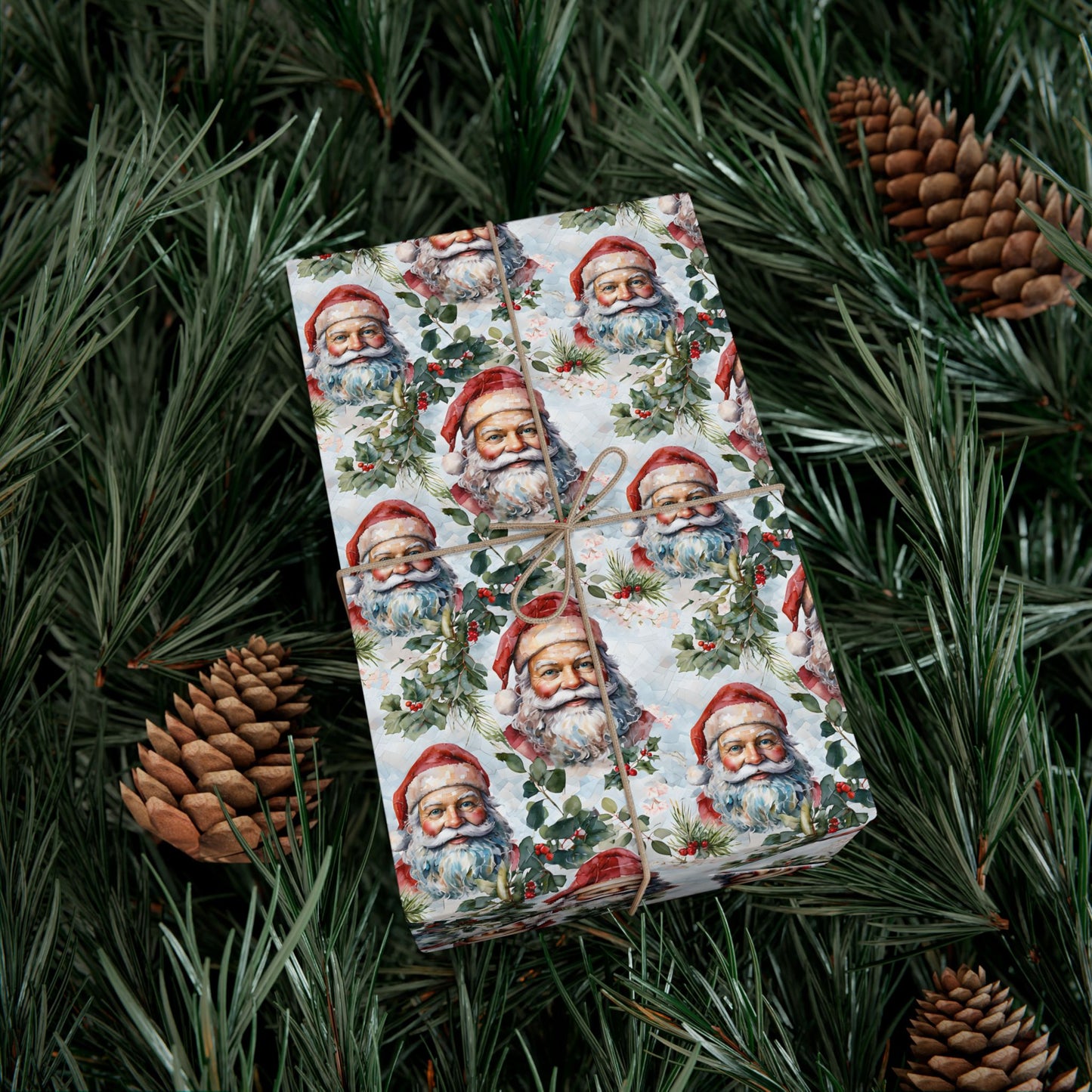 Santa Claus Pattern Gift Wrap Paper — Vintage Christmas Wrapping Sheets