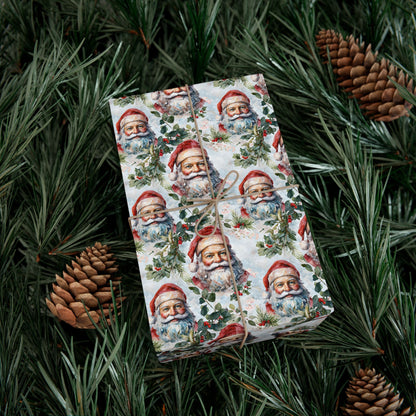 Santa Claus Pattern Gift Wrap Paper — Vintage Christmas Wrapping Sheets