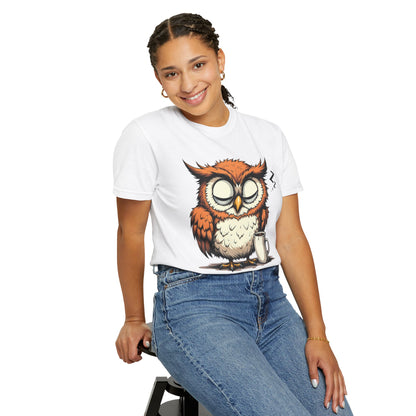 Sleepy Owl Coffee T-Shirt — "Gimme a Minute" Cute Morning Tee