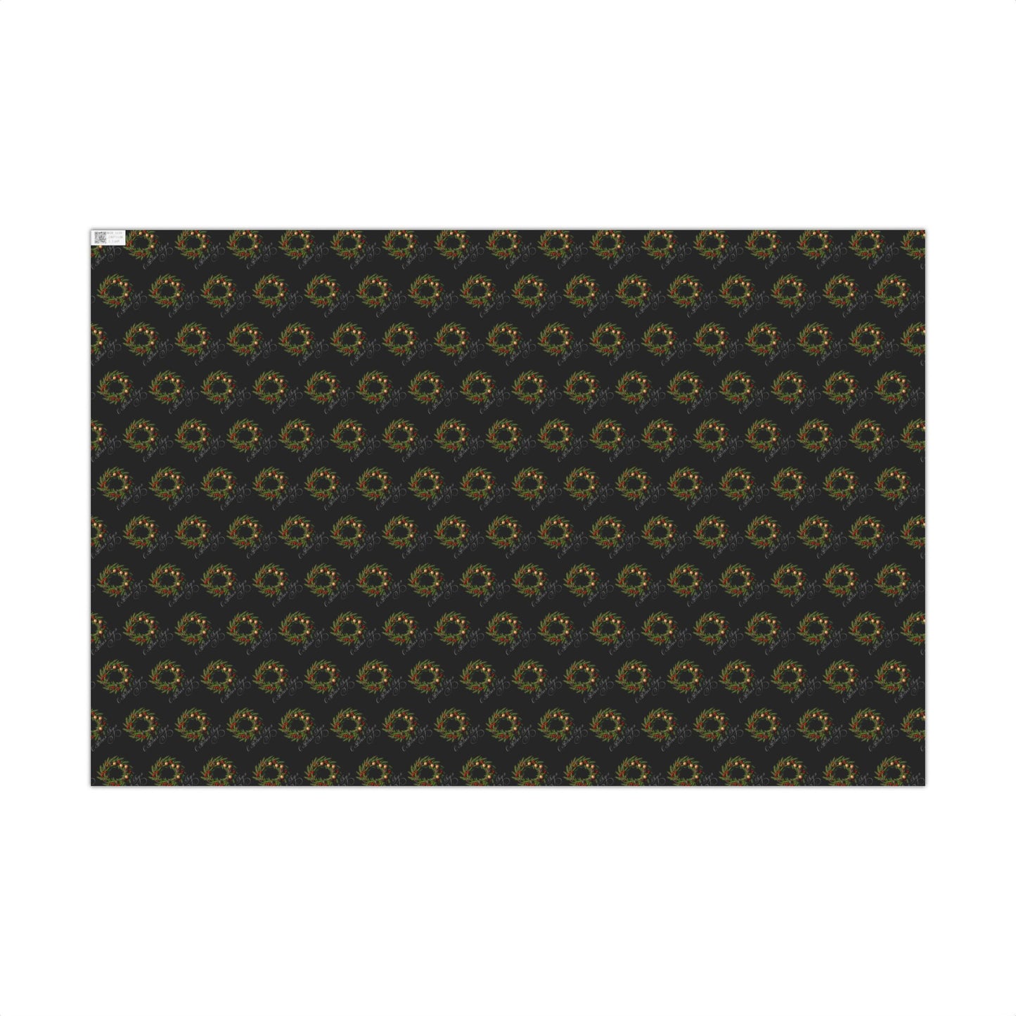 Wreath Pattern Gift Wrap Paper – Black & Gold Holiday Wrapping Sheets